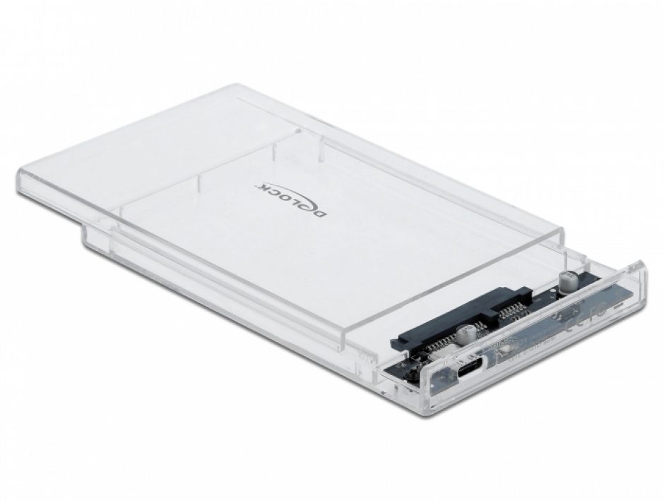 Imagine Rack extern USB-C 3.1 pentru 2.5" SATA HDD / SSD transparent, Delock 42621